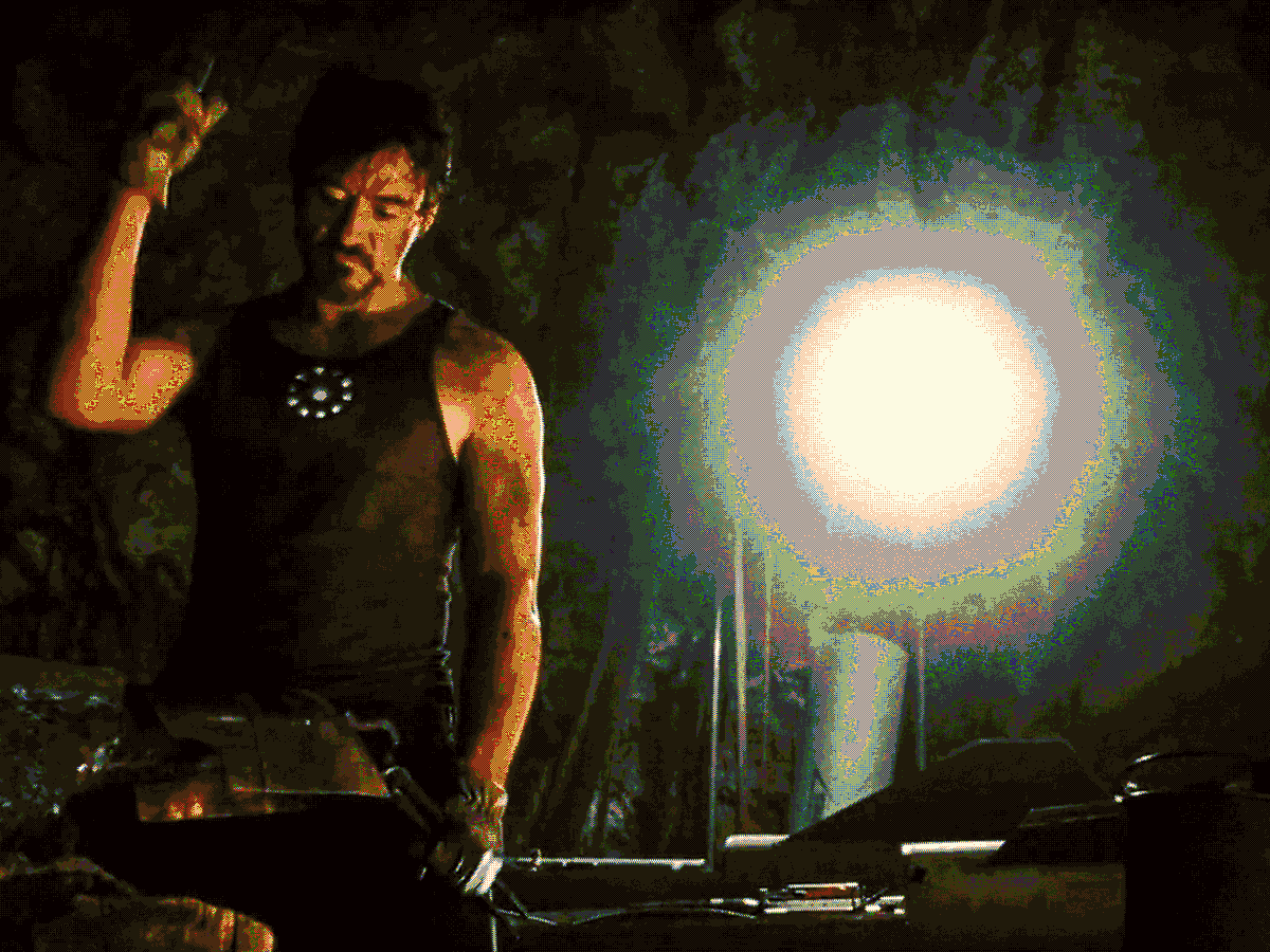 A picture of Tony Stark working on his first iteration of his Iron Man suit. This is meant to be funny because I am using this image to represent what I am hypothetically, possibly doing right now.